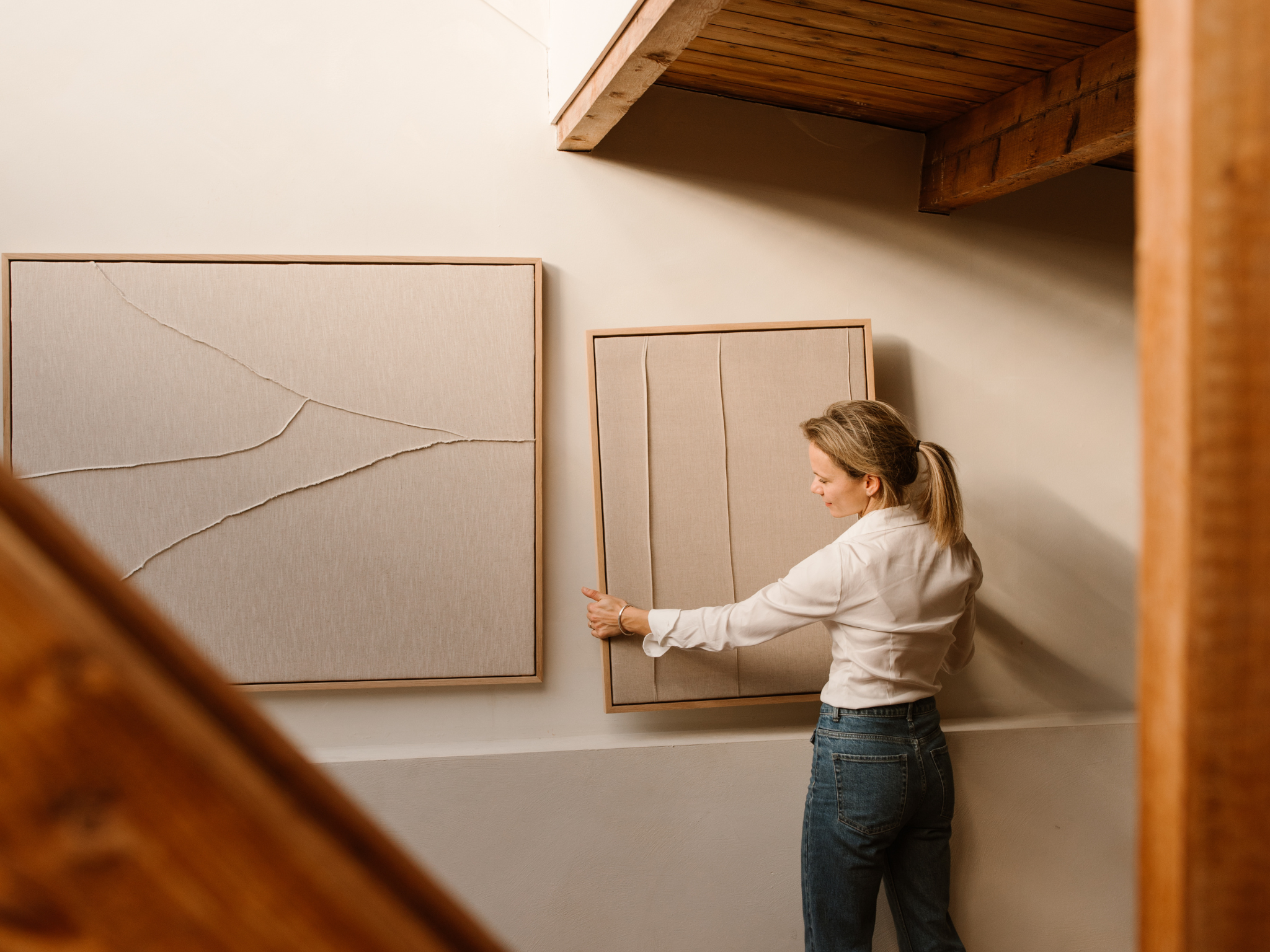 Linnen wandkunst van Atelier Ligne. Ambachtelijk maatwerk.