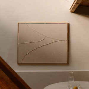 Groot linnen wandkunst Atelier Ligne in eiken houten baklijst