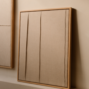 Linnen wandkunst met eiken houten baklijst.